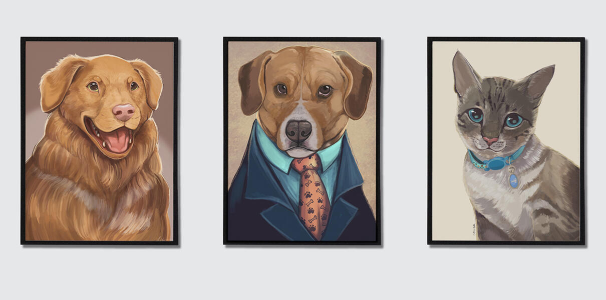 Samples of pet portrait commissions that I have done for clients.