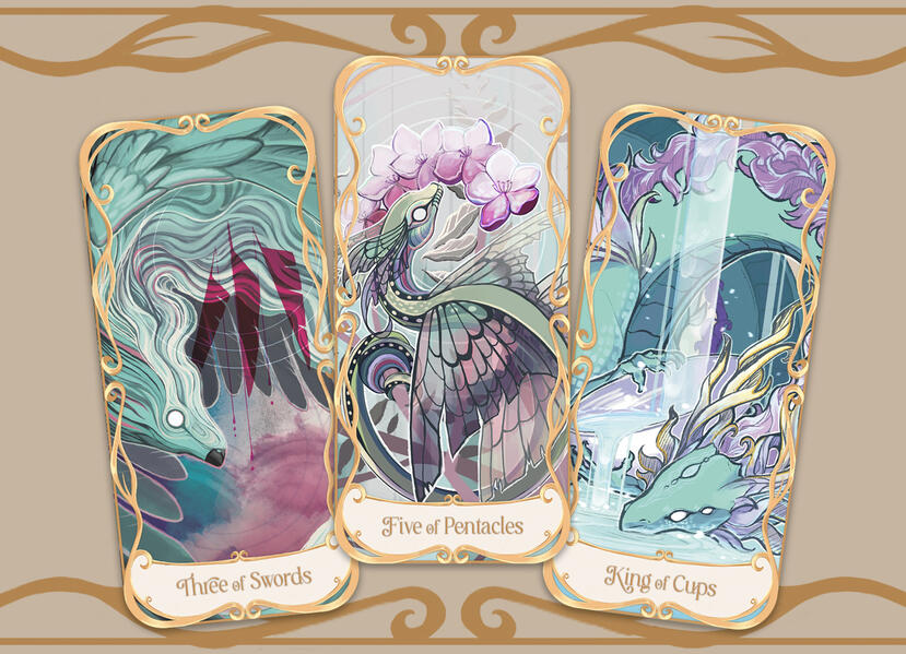 Final Renders for the Radiant Scales and Umbral Wings tarot sets. Proceeds from the sale were donated to a charity chosen by the project leads.