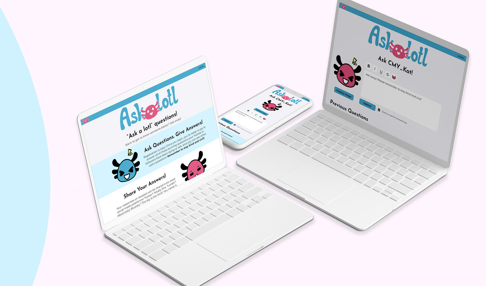 Askalotl website and mobile view mockup.